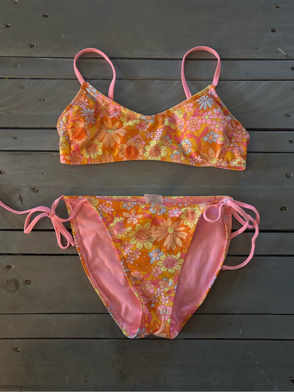 wild fable Pink & Orange Floral Two-Piece Girls Swim Set